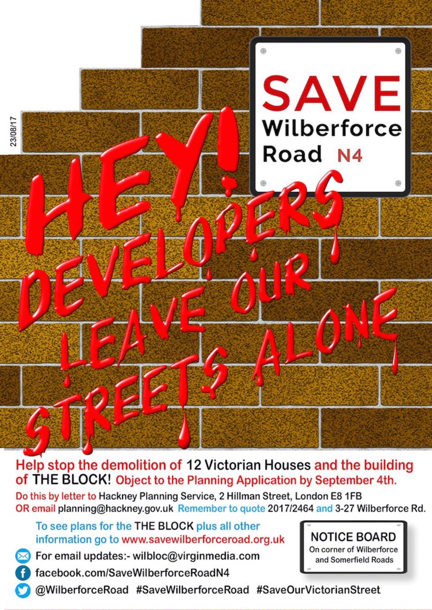 AnitaaAnderson's tweet photo. Hey! Object to THE BLOCK and the demolition of a large part of #WilberforceRoad by Sept 4th 
See info on the poster. https://t.co/3wOZoOVlD8