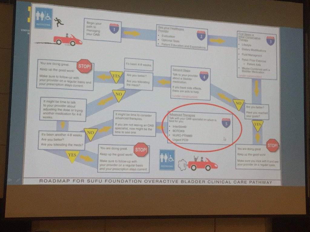 MikkelFode's tweet photo. Roadmap for the treatment of #overactivebladder presented at the #CopMich17 @PeterBOstergren @ProfCRChapple @JSnksen https://t.co/ixUddbn95F