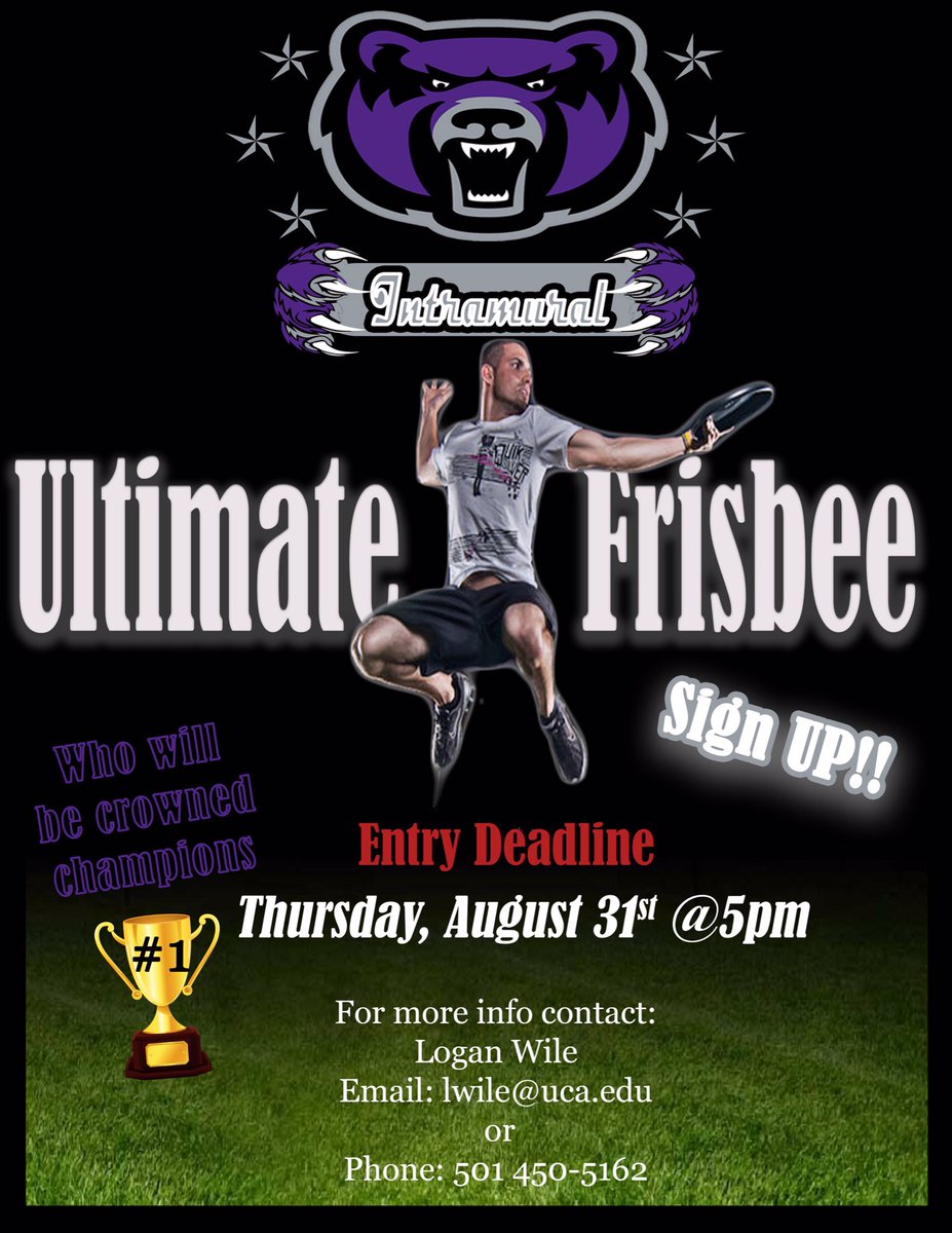 ULTIMATE FRISBEE
Entry Deadline Thursday, August 31st
Begins Tuesday, September 5th