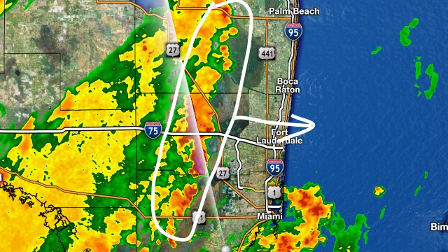 Storms approaching metro Broward, Dade, & Palm Bch. Heavy rain, lightning & wind gusts 20-30mph possible. #Flwx https://t.co/EVUWMuDLJg