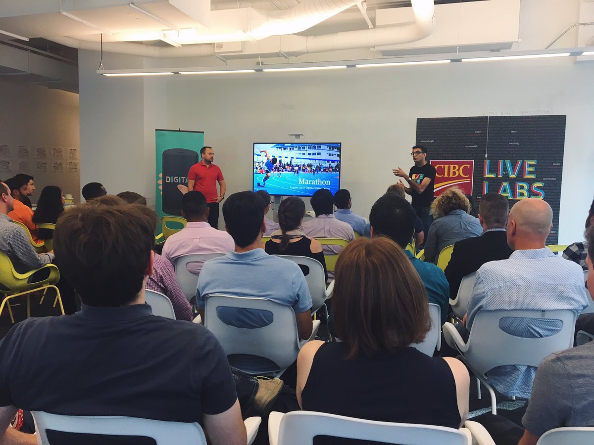 CIBCInnovation's tweet photo. A full house at this month's #OpenHouseDemo where we demoed our project w/ #CIBCDataStudio &amp; spoke on how to build a culture of innovation https://t.co/TM8NgJjUAl