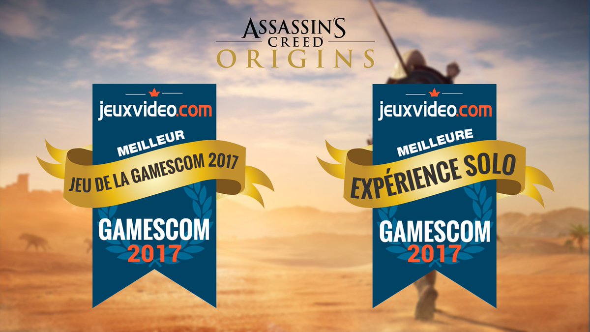 AssassinsFR's tweet photo. Assassin's Creed Origins reçoit 2 récompenses à la #Gamescom2017 dont le prix du meilleur jeu ! #ACOrigins @JVCom https://t.co/KHHieRgs6Z