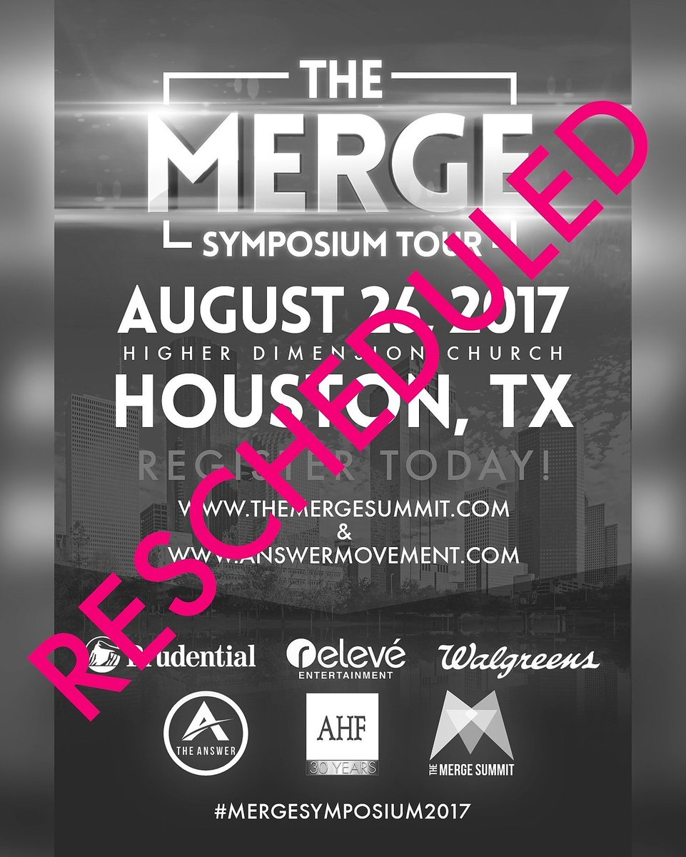 TheMergeSummit's tweet photo. Due to Hurricane Harvey the #MergeSymposium has been cancelled. A new date coming soon. Praying for the city of #Houston. https://t.co/0AShlwkieF