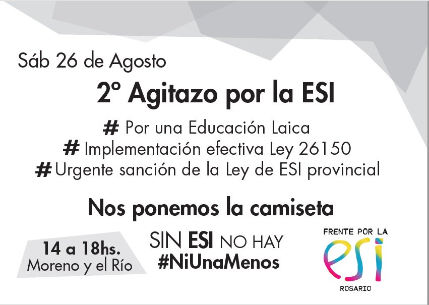 FeSeRosario's tweet photo. Este sábado vamos todes al #2doAgitazoPorLaESI convocado por el @frente_esi. 

#SinEsiNoHayNiUnaMenos https://t.co/0nGXR6gcTN