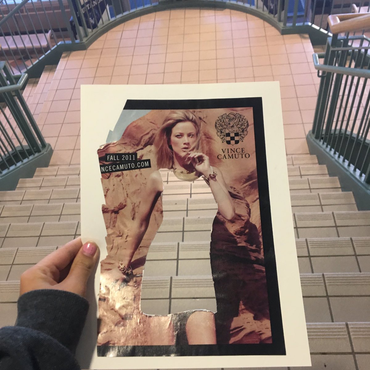 mskulacz's tweet photo. Fashion students found magazine photos and cut out the dress, then took pictures with various backgrounds! https://t.co/K3WvmXRkDY