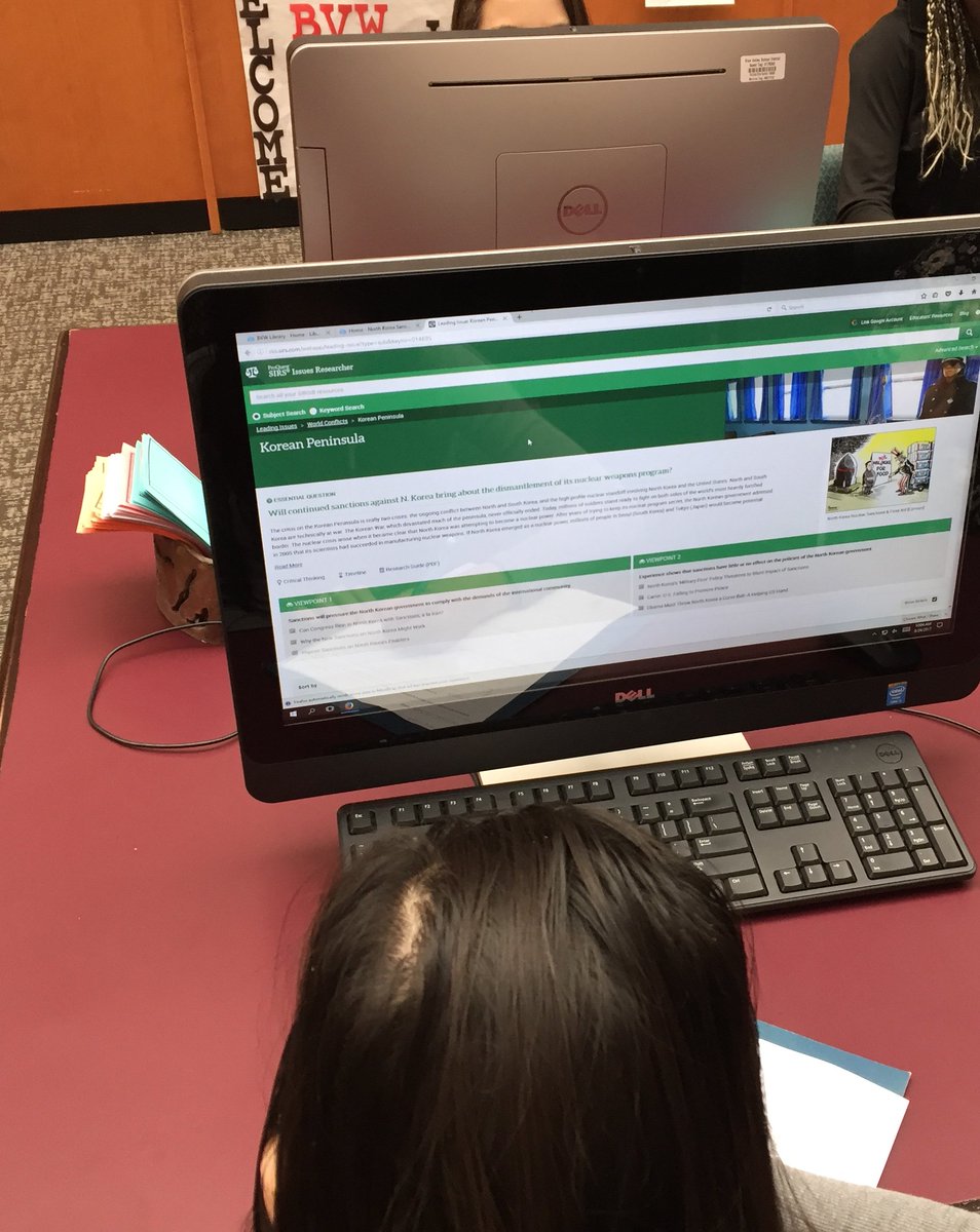 bvwlibrary's tweet photo. Studying the North Korean sanction issue with a great essential question from @ProQuest #databasesrock #qualitysources #FutureReadyLibs https://t.co/A0OF7TEP5M