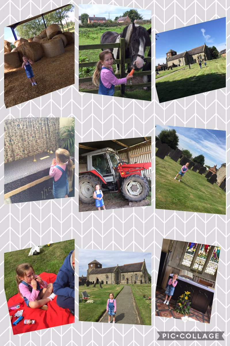 sarahtilley80's tweet photo. @StBernsPrimary #JuniorExplorer #day34ofthehols #stjameschurch #suttoncheney #horses Gracie &amp; Albie #tractor #hay #flowershow #visitinggrave https://t.co/HPTJJW8qx2