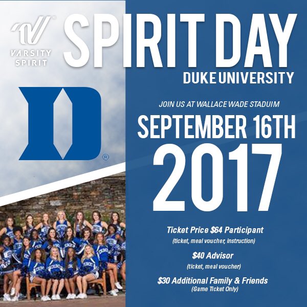 Another spirit day headed your way! Duke University is hosting spirit day on Sept 16th! Register with medwardson@varsity.com!