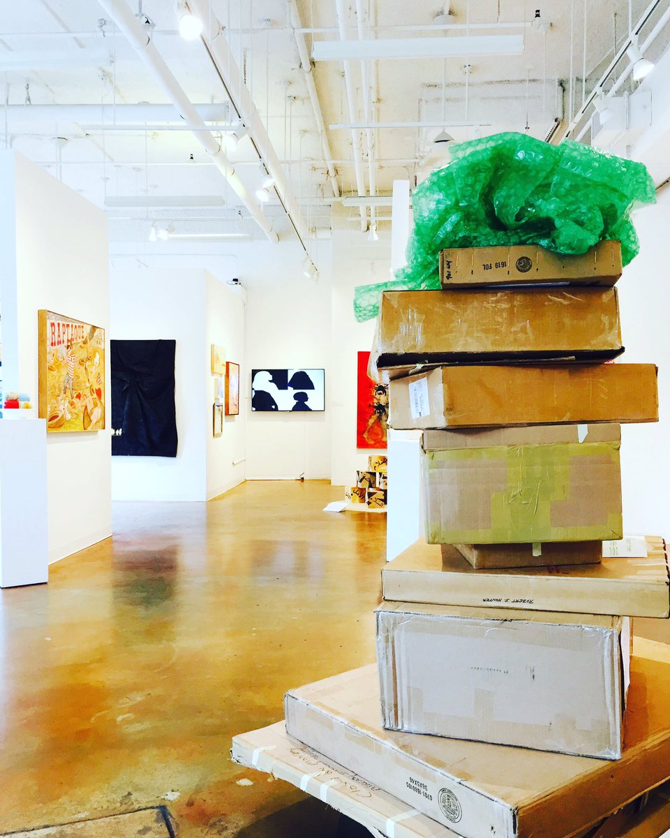 touchstonewdc's tweet photo. First we play, then we work. #ArtOfEngagement is closed & we build an installation out of empty #artwork boxes, now we got to start packing. https://t.co/UoefgbeGCo