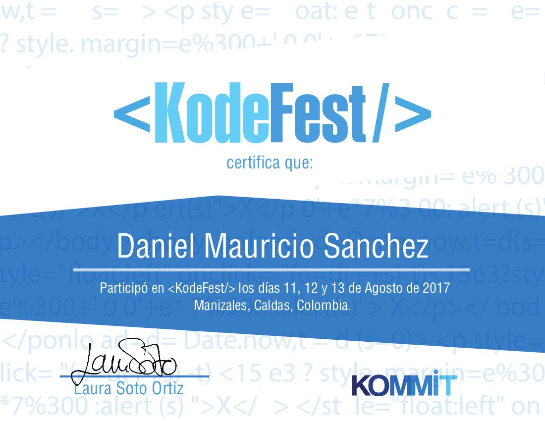 Gracias por traer eventos tan de acto impacto para la ciudad, espero volver al próximo evento <a href="/kode_fest/">KodeFest</a> <a href="/kommitter/">Luis Hurtado</a> #hackaton #code