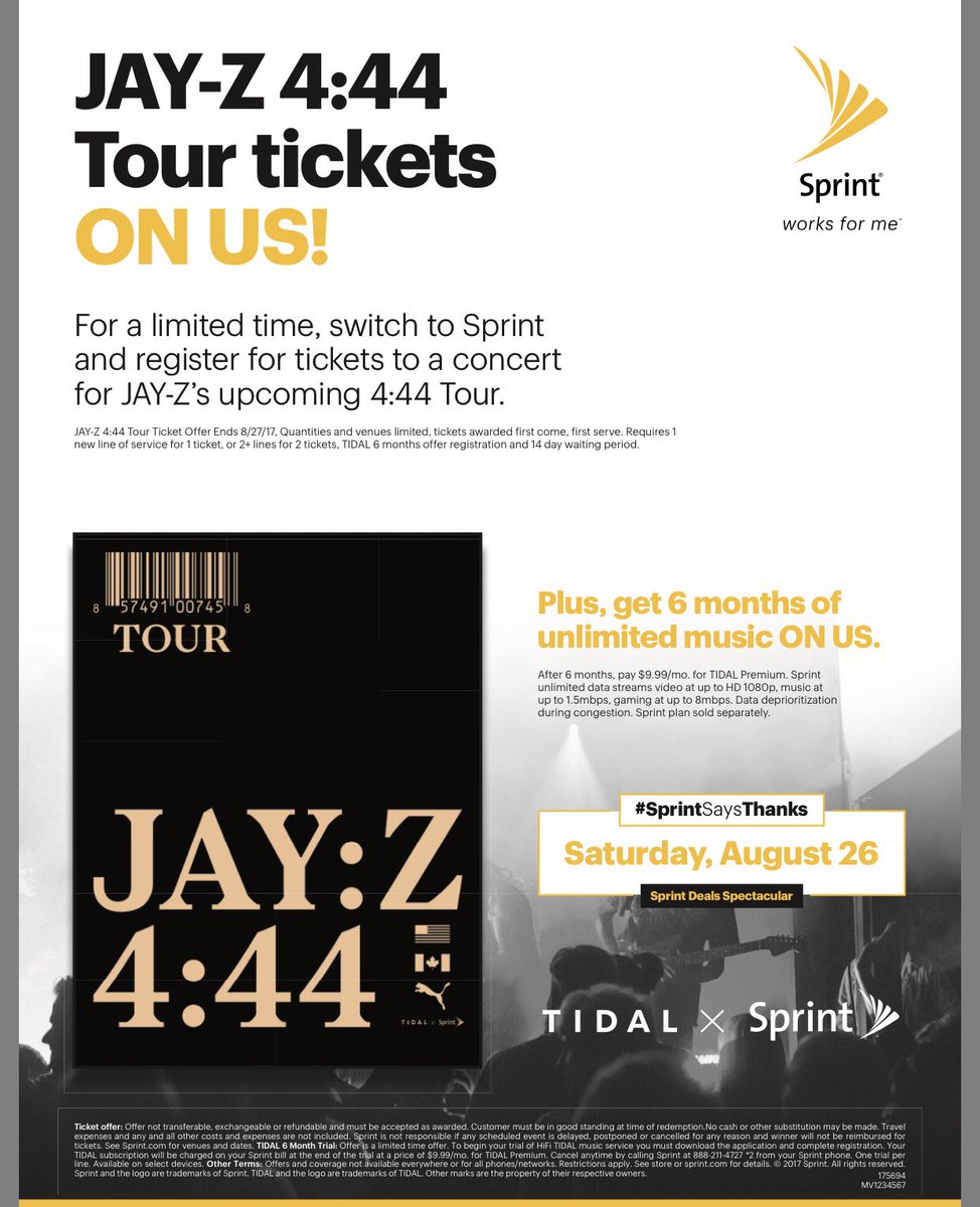 Wow!Free Jay Z tickets when you switch to Sprint. Visit www.thecustomercenter to find a location near you! Come in on 8/26 for our big event