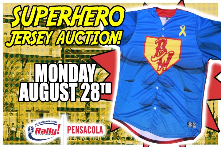 The Blue Wahoos are supporting <a href="/RallyFoundation/">Rally Foundation for Childhood Cancer Research</a> Pensacola on Monday with a jersey auction! Get your tickets now: milb.com/tickets/single…