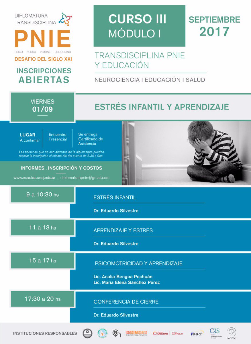 LaNeSu_Lab's tweet photo. ¿Pensando qué hacer el viernes próximo? Te invitamos a un curso sobre Estrés infantil y aprendizaje #DiplomaturaPNIE
https://t.co/Jk0xZhfXQh https://t.co/IAVL00cUSE
