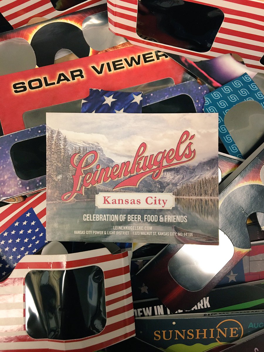 LeinenkugelsKC's tweet photo. We've got eclipse glasses galore! Bring yours into Leinie's KC through 8/27 and we'll buy you a draft! #SolarEclipse2017 #KCEclipse https://t.co/RDbBzXcTgK