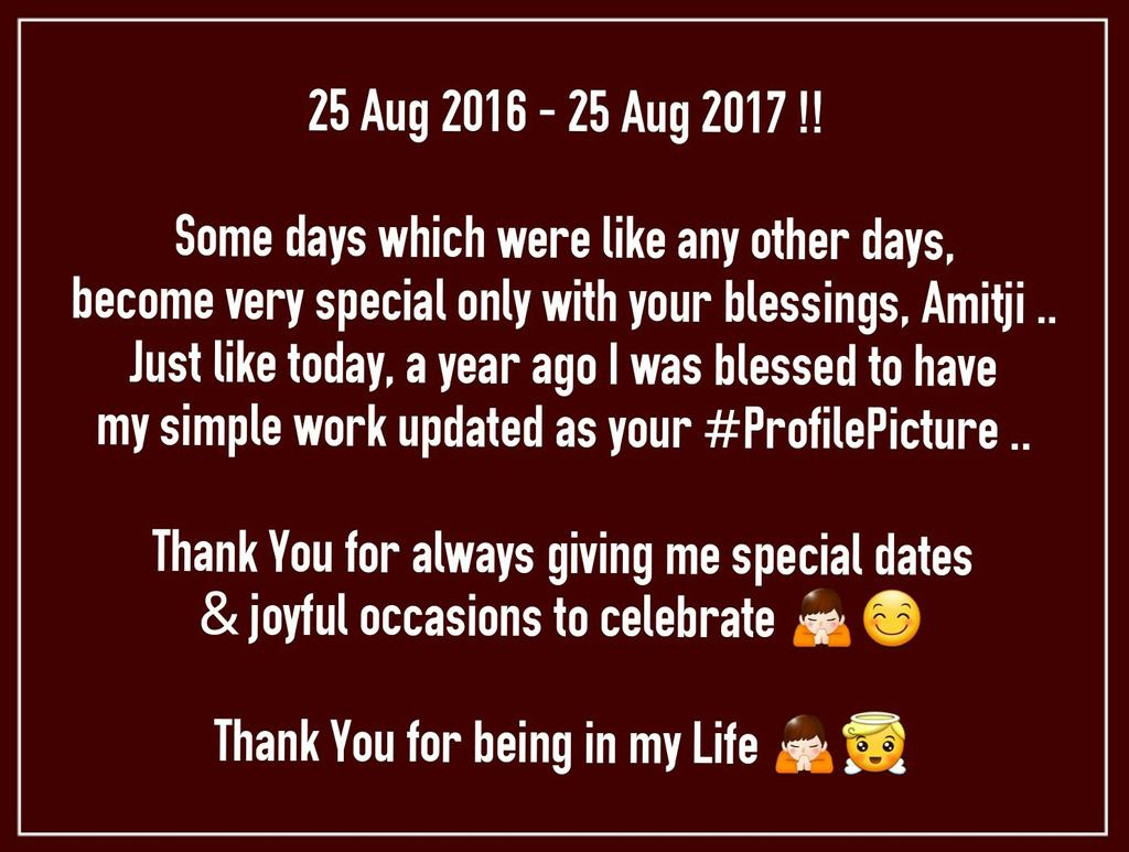CokyCrazyByAB's tweet photo. .. Honored &amp; Blessed ..
#25Aug2016 - #25Aug2017 !!

@SrBachchan Indebted to You, Amitji 🙏😇❤ https://t.co/DCeGImuxr2