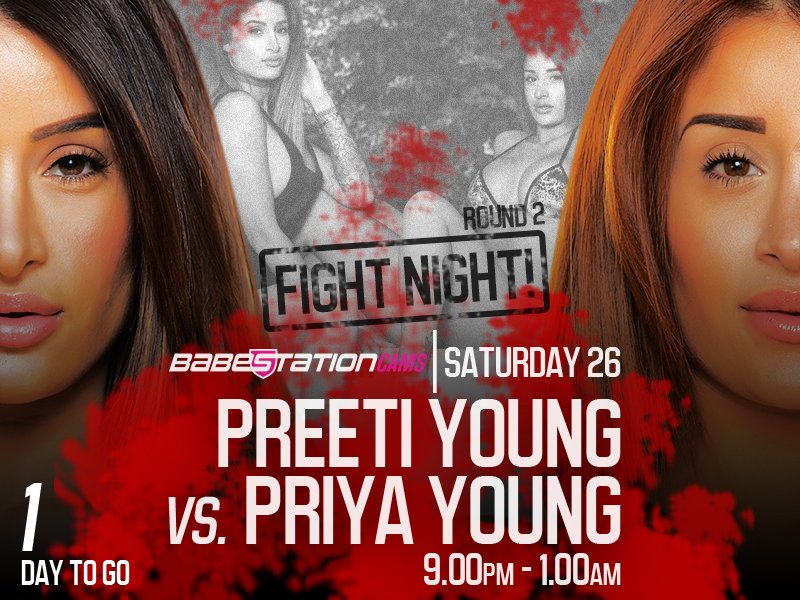 1⃣ Day to go!
...for the Twin Special #FightNightR2!

Saturday Night at 9PM!

@preeti_young vs. @Priya_Y

On https://t.co/QL3uLDpJ7A
🥊💋🔞 https://t.co/oDbnzPKZXa