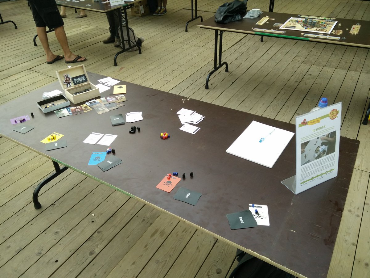 Ready to showcase the Plunder! prototype at <a href="/BGamesFestival/">BGF</a> opening night #PlunderGame #boardgames