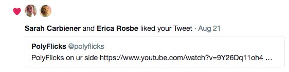polyflicks's tweet image. Writers @notanothersarah and @crashrosbe liked my tweet because they're HUGE FANS of my videos and NOT bc I tweeted it to them