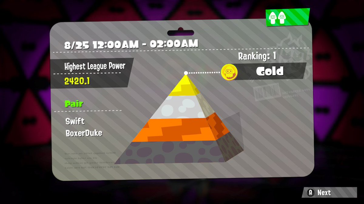 SwiftBlueShell's tweet photo. last night @Boxerduke_ and I got 1st worldwide :D  #Splatoon2 #NintendoSwitch https://t.co/GjOKMFGiIs