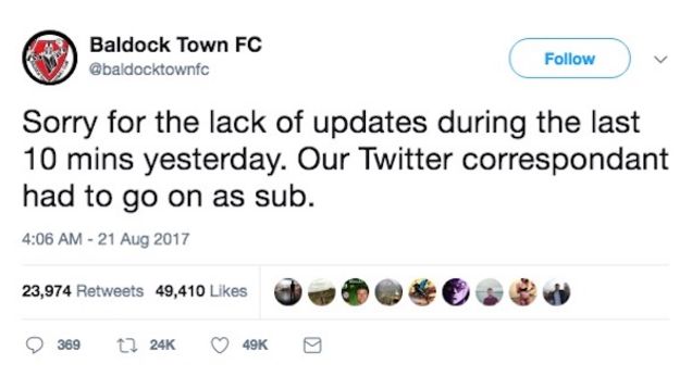 LeighAustinPank's tweet photo. Love this: Live-Tweeting Of Soccer Match Interrupted When Social Media Manager Subbed Into Game https://t.co/muFKIsHFIN #socialmedia #soccer https://t.co/QcSfgQMtnG