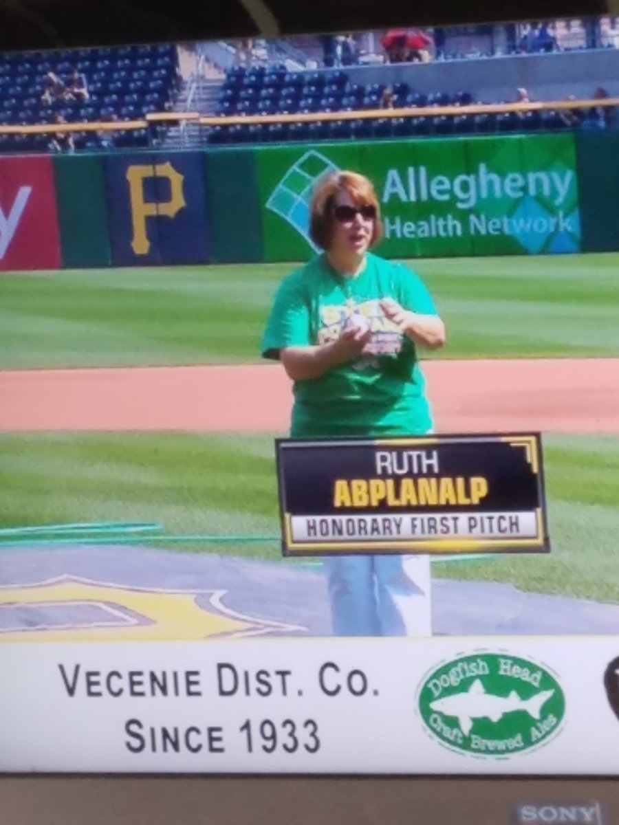 PFWPA's tweet photo. Ruth from the @PFWPA walk team threw out the first pitch at the @Pirates game last night! https://t.co/ezAcyvbdKJ