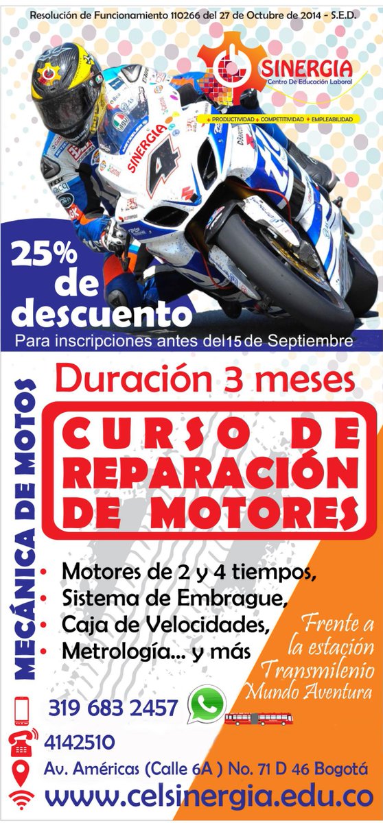 CELSINERGIA_SUR's tweet photo. @CELSINERGIA_SUR  piensa en ustedes @agilitybogota los invitamos a que se inscriban al CURSO DE REPARACIÓN DE MOTORES DE MOTOCICLETAS https://t.co/u1cZdv8D4A