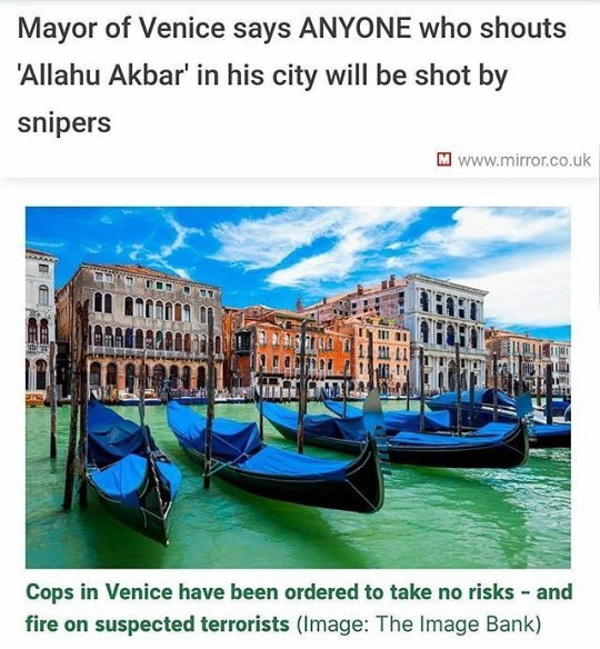 marilynkj's tweet photo. #Italy woke up 😃👍
#Venice #NoMuslimRefugees #AllahIsNotGod #NoSharia 

#MAGA #TrumpsArmy #TrumpStrong #TrumpTrain https://t.co/JS19Yi9yyK