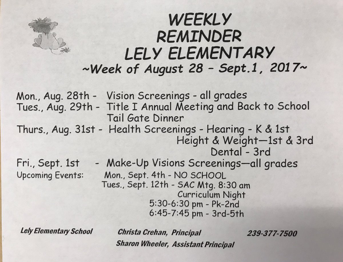 LelyLionsRoar's tweet photo. Reminders for the Week! https://t.co/8mQ2es2coG