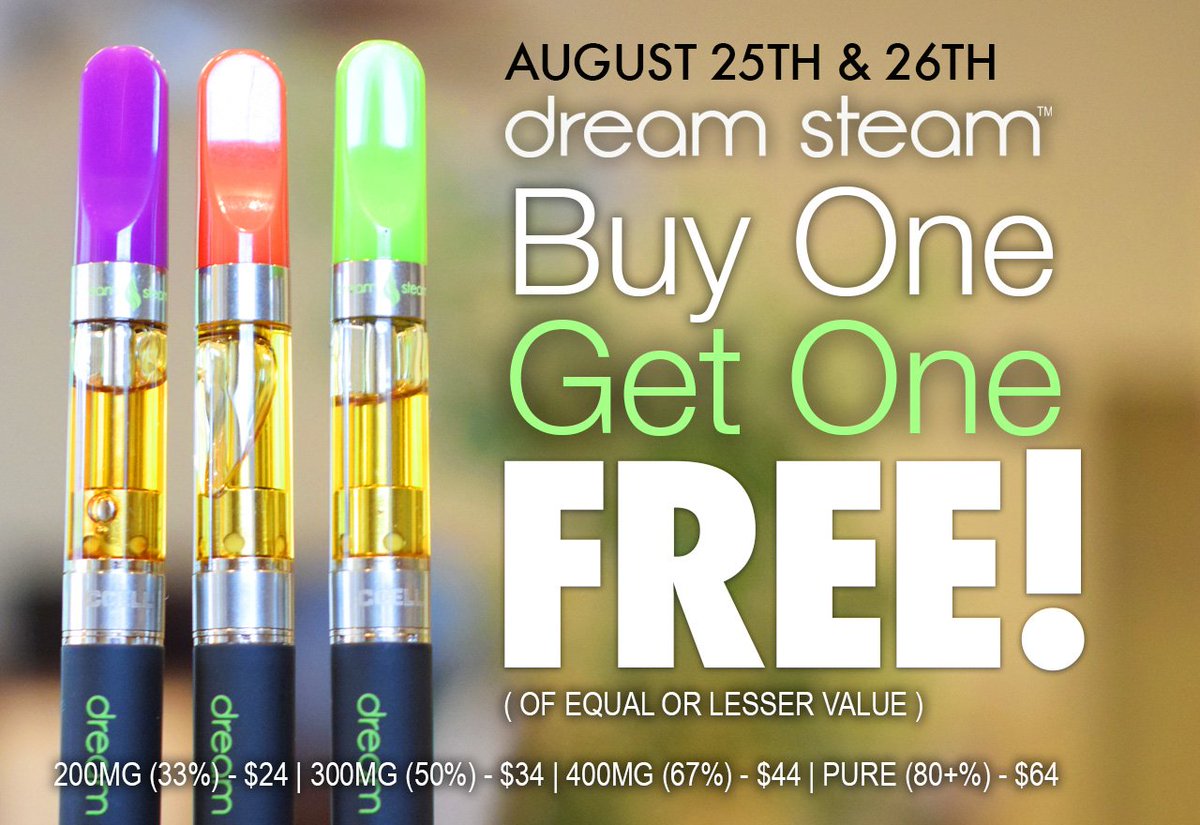 trulieve_az's tweet photo. Today &amp; Saturday, buy any @DreamSteamAZ cartridge &amp; get one FREE, + entry for a $250 Dream Steam raffle basket! #Prop203 #Arizona #cannabis https://t.co/opzQF9YHqc