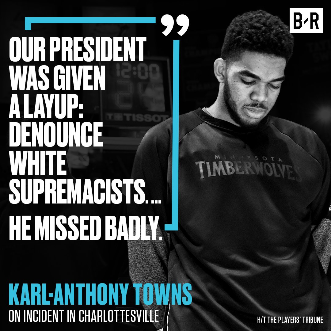 BleacherReport's tweet photo. KAT speaks on Charlottesville. https://t.co/GVKtODIIk7