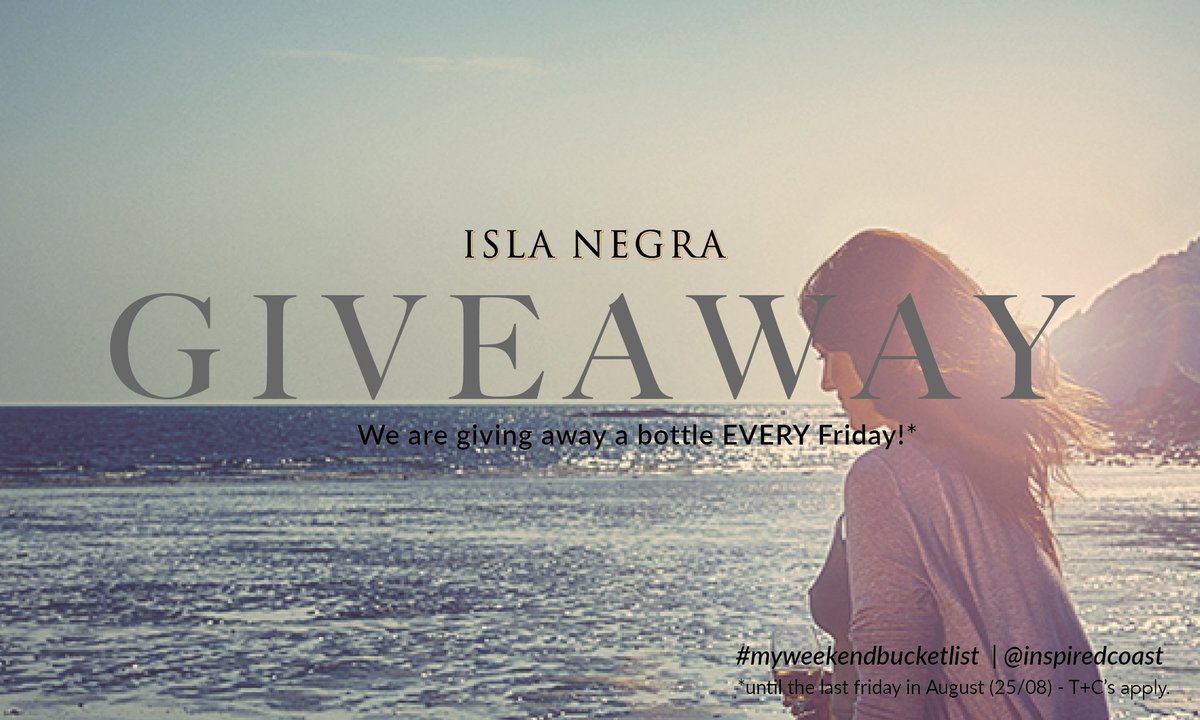 Inspiredcoast's tweet photo. LAST FRIDAY #GIVEAWAY! Your chance to #WIN a bottle! Like + reply to this tweet with what is on your #weekendbucketlist, 18+ only, ends 1/09 https://t.co/Ydy65PahPx
