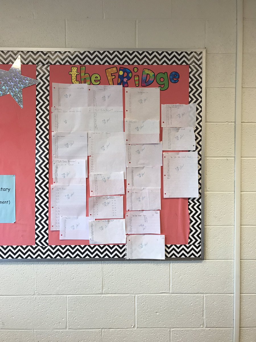 LSturm24's tweet photo. Lots of A+ reading assessments on "the fridge" in Sturm's LA class! Way to go 8th graders!
#EMSPride #TheTellTaleHeartquiz https://t.co/noBBFEVIUE