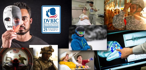 Photo collage celebrating the Defense and Veterans Brain Injury Center's twenty-five years of service.
