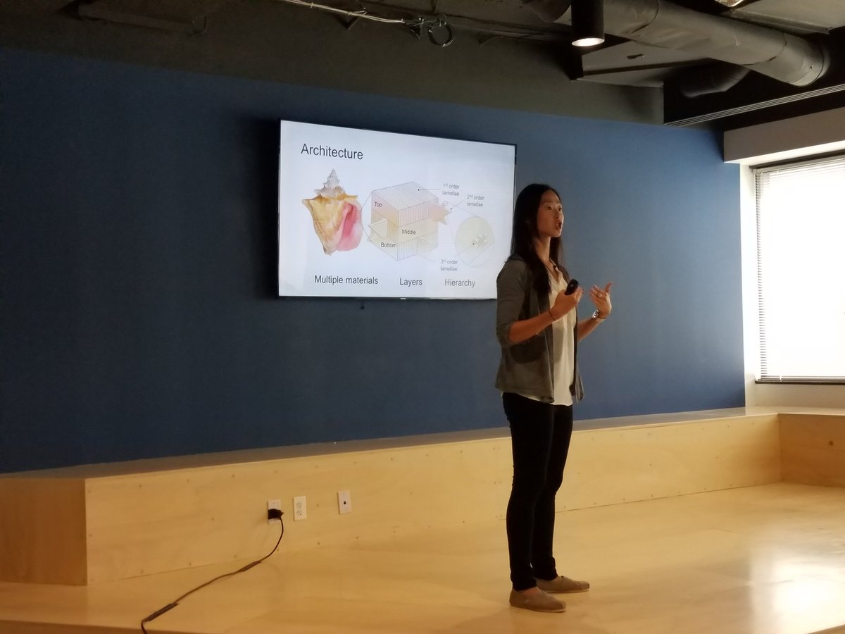 DoD_BasicRsch's tweet photo. @NDSEG Fellow Ms. Gu talks conch shell. Nature really good at providing materials and design inspo. #materialsci #advmanufacturing #DoDSTIx https://t.co/IsPN2A0aYP