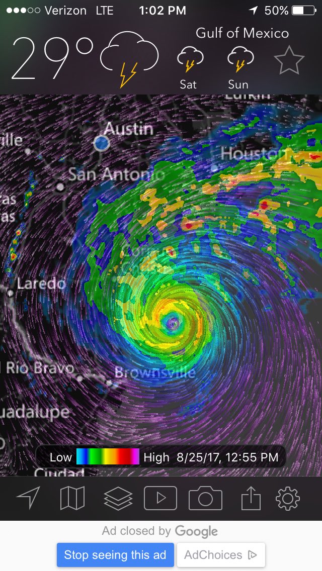 CounterDiagonal's tweet photo. In Austin, trying to escape Harvey today &amp; thinking about #vorticity.  Hoping for least bad possible outcome for TX coast. https://t.co/h369cCAqgN