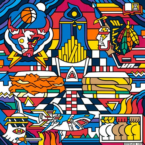 HomelessCop's tweet image. Here's a painting I made: I Love Chicago (24x24 oil) #bulls #burgers