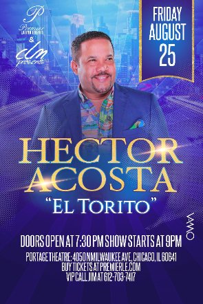 Tonight catch <a href="/ElTorito48/">Hector Acosta EL TORITO.</a> live at the <a href="/PortageTheater/">The Portage Theater</a> in Chicago! Get your tickets here:
bit.ly/2wbXhJm