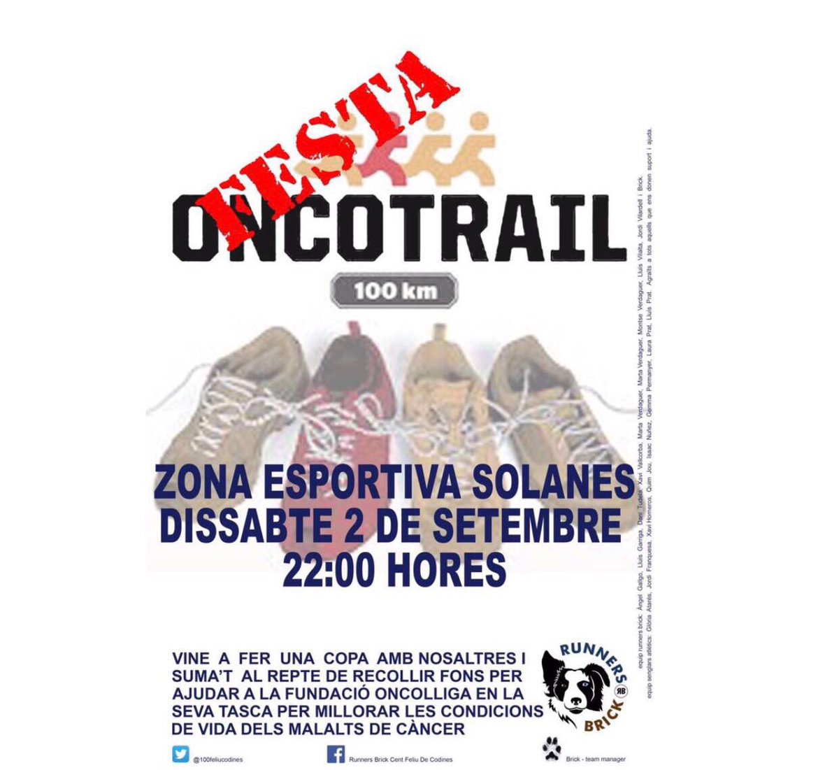 100feliucodines's tweet photo. Dissabte 2 de setembre Festa Oncotrail a Sant Feliu de Codines!
A les 22:30h a Solanes Presentem el repte i els equips, Us Esperem!!! https://t.co/xuDlKd5W5s