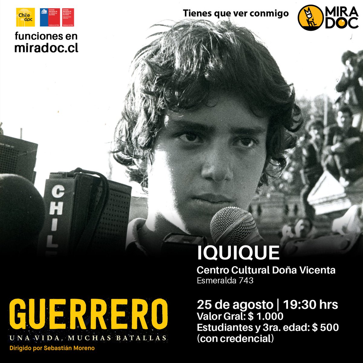 #IQUIQUE
Última Función!!
Hoy a las 19:30 hrs
GUERRERO una vida muchas batallas.