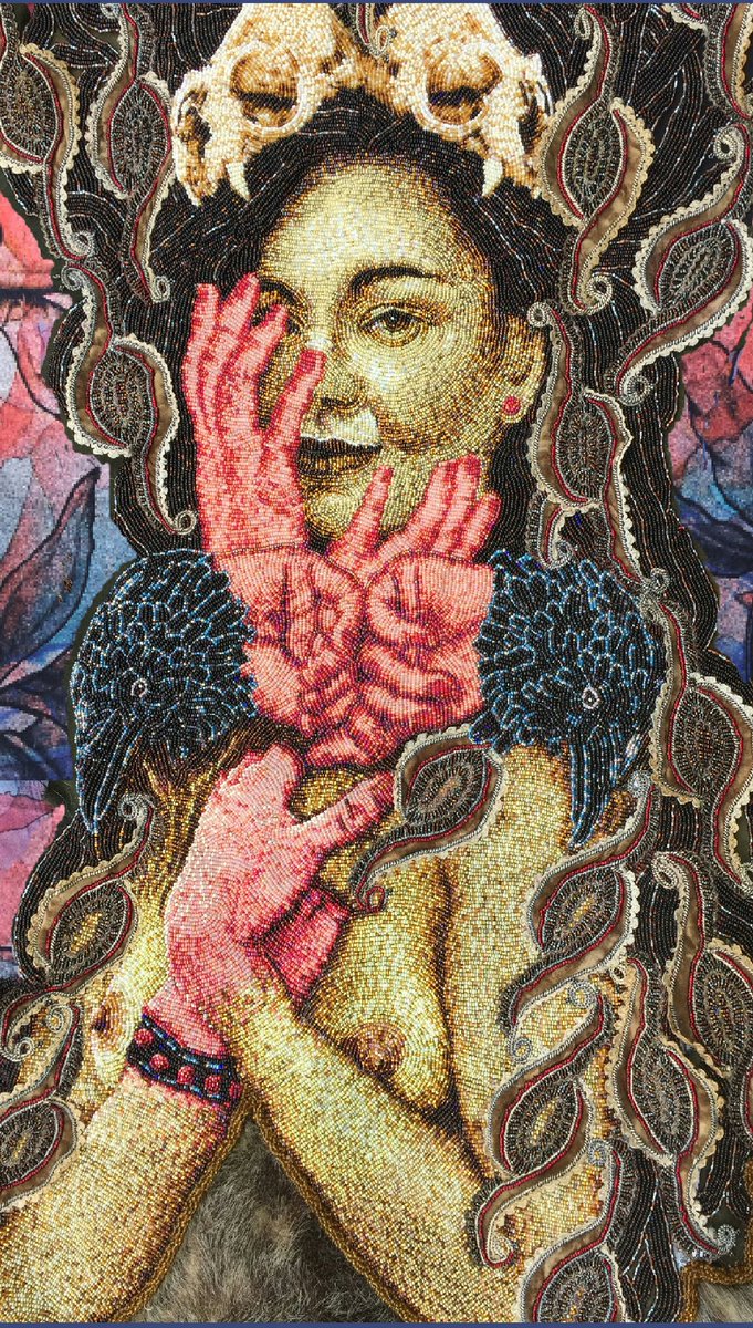 Craft_Biennial's tweet image. Detail of "Our Lady of the Sealhunt" by Teresa Burrows, 2017, Sealskin, fabrics, glass beadwork, antler #ArtistoftheDay   #CanadianCraft