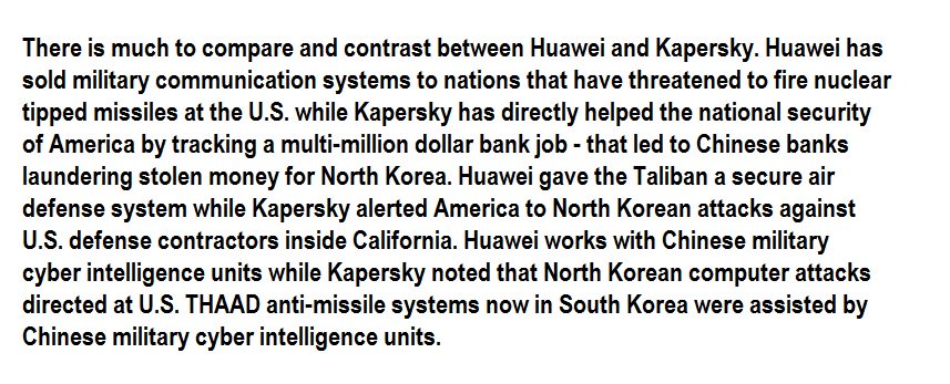 softwarnet's tweet photo. @daveaitel https://t.co/W2kTGypHjE
Kapersky and Huawei - a look at 2 companies
one is being smeared the other is quietly doing business in North Korea https://t.co/y7CznlSxrw