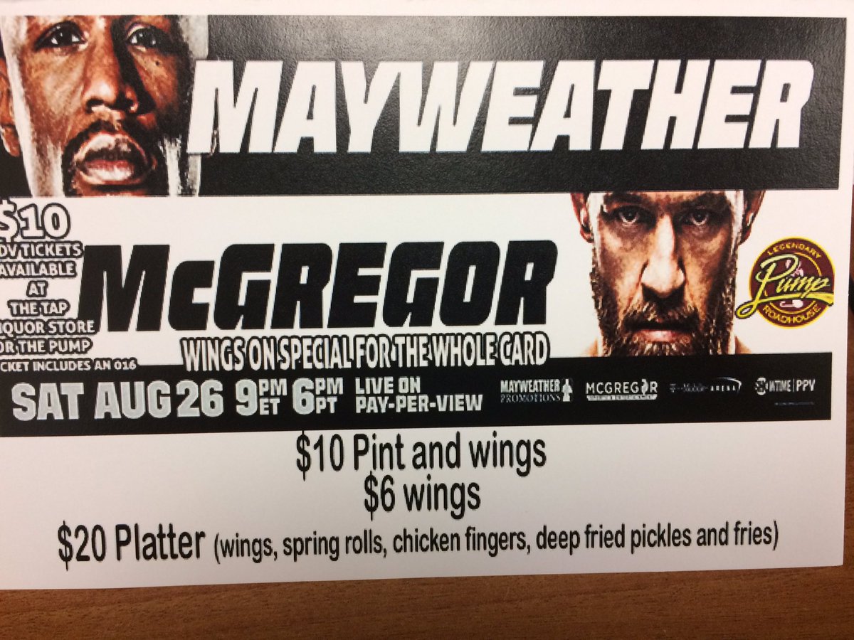 PumpRoadhouse's tweet photo. 6pm preflight 7pm event #pumpitup #YQR #MayweatherMcGregor #regina https://t.co/GCIuJJlZHb