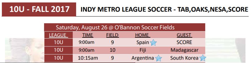 score4children's tweet photo. Horario de juegos para el dia Sabado 26 de Agosto para 6U, 8U, 10U y 12U!  Schedule for tomorrow's games for 6U, 8U, 10U and 12U. https://t.co/V2l4zmHWAI