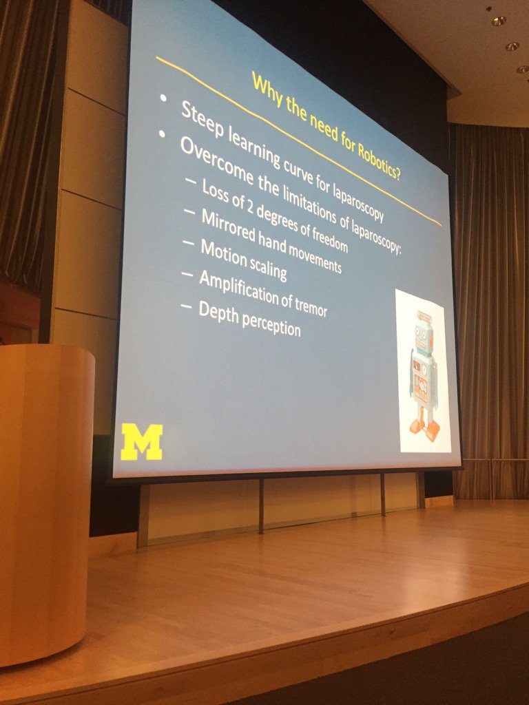 MikkelFode's tweet photo. Potential advantages of robotic surgery presented at #CopMich17 - but do they translate to better patient outcomes? https://t.co/0llMESpvi5