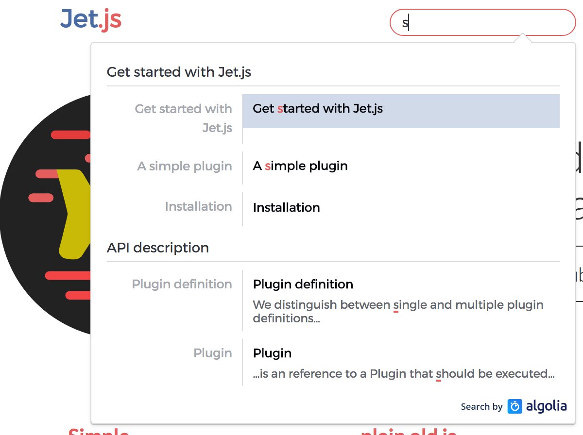 jet__js's tweet photo. 🔍 Integrated #docsearch from @algolia on https://t.co/0zNvEsYxui  - Very Easy Setup. Awesome service! 🤩 https://t.co/eq6tmoAksB