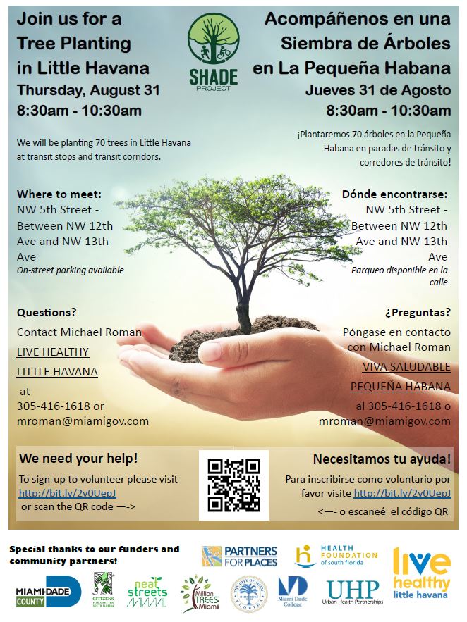 70 trees will be planted in #LittleHavana at transit stops &amp; corridors on 8/31 from 8:30AM to 10:30 AM! Volunteer: goo.gl/Xa5g9d