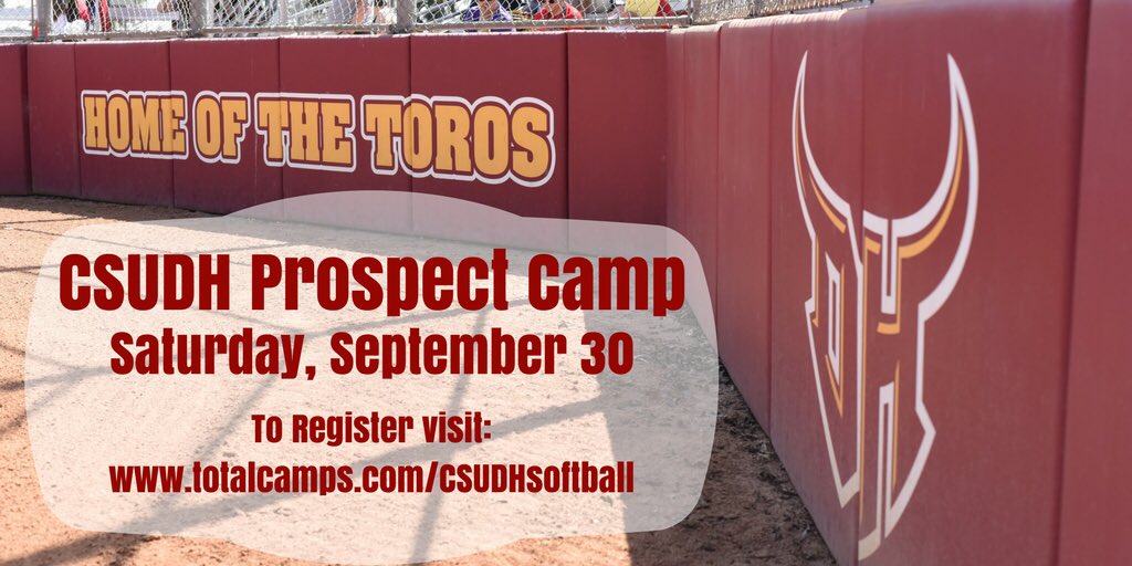 CSUDHsoftball's tweet photo. Registration is open! Prospect Camp on Saturday, September 30. For more info, go to https://t.co/nHXHdb0FMW #GoToros #csudh #TorosSB https://t.co/tPW6LhA1mc
