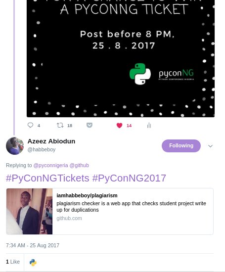 pyconnigeria's tweet image. Happy to announce our newest winners of #PyConNGTickets: @MOluwole &amp;amp; @habbeboy!!! We have more tickets to give out, thanks to @CowryWise.