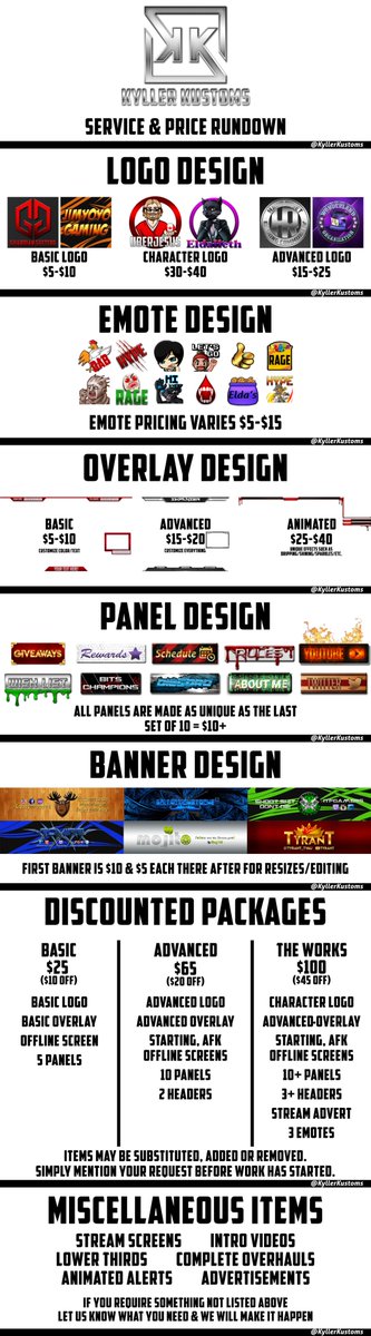 KyllerKustoms's tweet photo. New pricing list as of 8/25/2017 is as follows.

If you do not see what you need, simply DM us and we will make it happen. Plain and simple. https://t.co/tDOhY7xlYJ