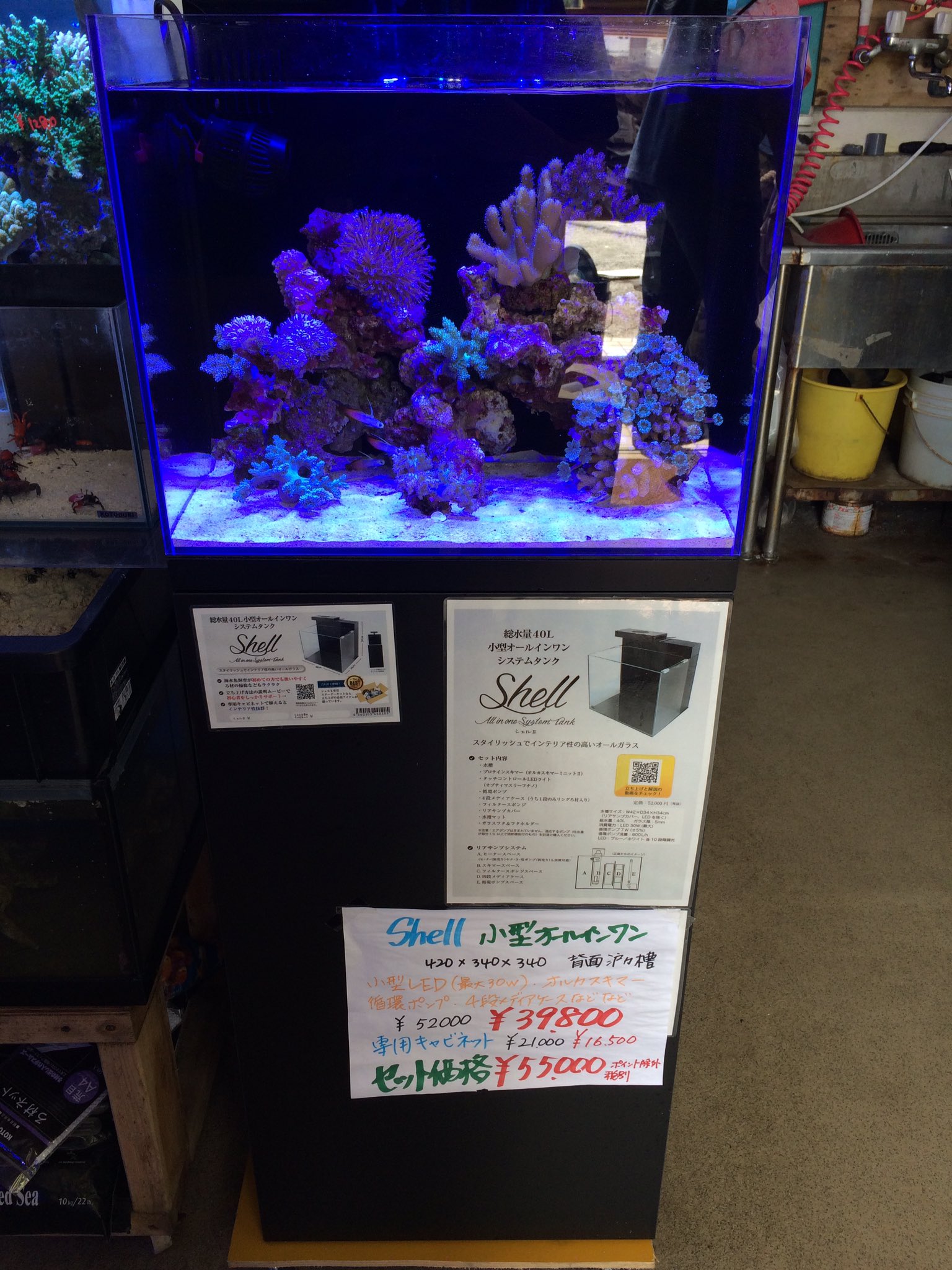 生麦海水魚センター Twitterissa 本日からshell販売開始となりました 小型水槽ですが機能は抜群です 水槽 500 専用キャビネット 合計のところ 生麦海水魚センターではセットで となっております T Co W5fvcjkvzn T Co